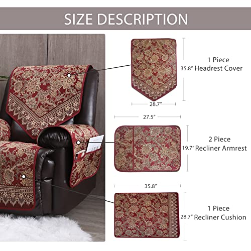 Recliner Chair Covers Non Slip Waterproof Large Recliner Covers for Leather Recliner,Electric Reclining Chair Covers for Living Room Dog Sofa Furniture Protective Cover Red - color: Red