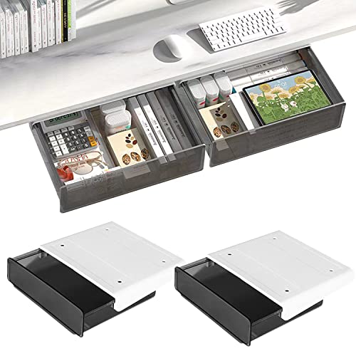 OSPNIEEK Self-adhesive Under Desk Drawer Organizer, 2 Pack Table Hidden Slide Out Large Storage Mounted Desktop Pencil Holder Tray Drawers for Office Home School Stationery Kitchen (Large, Black) - color: Matte Black, size: Large