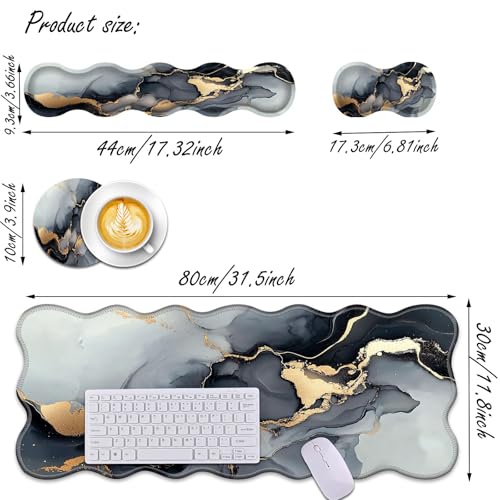 Bxgolkgd Desk Mat Set,Mouse Pad with Keyboard Wrist Rest & Mouse Wrist Rest,Wave-Shaped Design,Non-Slip Rubber Base,Ergonomic Desk Mat for Home,Office,Gaming,Marble - color: Marble