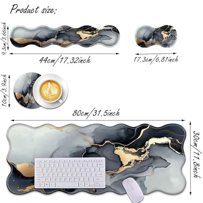 Bxgolkgd Desk Mat Set,Mouse Pad with Keyboard Wrist Rest & Mouse Wrist Rest,Wave-Shaped Design,Non-Slip Rubber Base,Ergonomic Desk Mat for Home,Office,Gaming,Marble - color: Marble