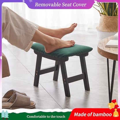 Kitsanery Foot Stool,Ottoman,Bamboo Small Sofa Foot Rest Under Desk,Extra Seating for Living Room, Bedroom and Kitchen (Black Stool Legs - Green Surface) - color: Black Stool Legs - Green Surface