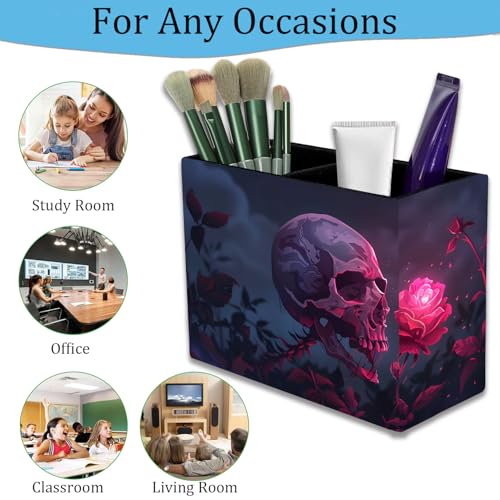 Pen Holder and Anti-Slip Mouse Pad Combination, Makeup Brush Storage Box, Tableware Storage Box, Suitable for Office and Home - Rose Skull - color: Rose Skull