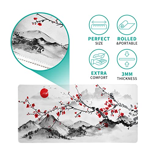 Japanese Cherry Blossom Gaming Mouse Pad 27.6x11.8 Inch Pink Full Desk Sakura Large Non-Slip Rubber Base Waterproof Big Keyboard Mat With Stitched Edges for Office - color: Cherry Blossom