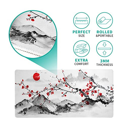 Japanese Cherry Blossom Gaming Mouse Pad 27.6x11.8 Inch Pink Full Desk Sakura Large Non-Slip Rubber Base Waterproof Big Keyboard Mat With Stitched Edges for Office - color: Cherry Blossom