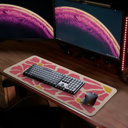 MAY FLOWER Gaming Mouse pad, Large Laptop Mousepad, Full Keyboard Mat, Long Computer Mouse Mat for Home and Office, Anti-Slip Rubber Base, 31.5 x 11.8 Inches (Pink Flower) - color: Pink Flower