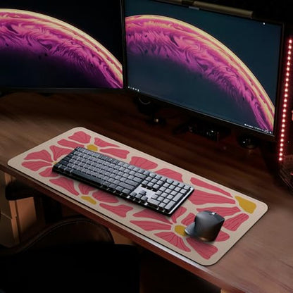 MAY FLOWER Gaming Mouse pad, Large Laptop Mousepad, Full Keyboard Mat, Long Computer Mouse Mat for Home and Office, Anti-Slip Rubber Base, 31.5 x 11.8 Inches (Pink Flower) - color: Pink Flower