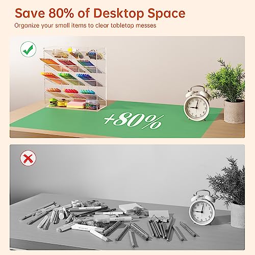 BEYGORM Acrylic Vertical Marker Organizer for 150 Markers with 13 Compartments, Clear Angled Pen & Pencil Holder, Large Desk Stationery & Art Supply Storage for Office & School (10.2 x 9.8 x 4 Inch) - color: Clear, size: For 150 Markers
