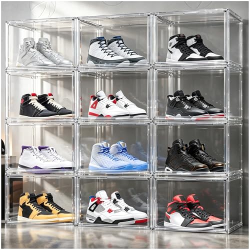 Clear High-Top Sneaker Storage Box, Acrylic Shoe Organizer 1 Pack | Extra height 10.6'' for high-top sneakers & athletic footwear Size 11. Stackable display design keeps collections organized - color: Clear, size: X-Large