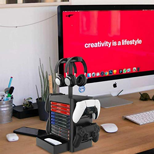 Multifunctional 10 Games Disk Storage Rack for PS5 Controller/Headset Stand Holder for PS4/Xbox Series X/Switch/PS5 Game Accessories Organizer