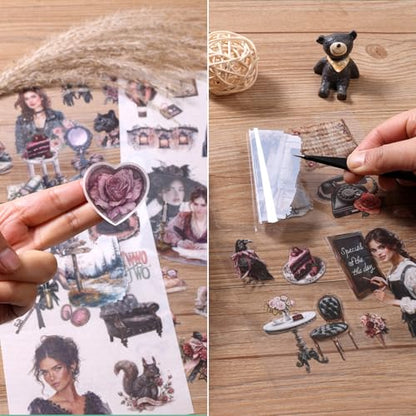 Scrapbooking Stickers 20 Sheets Pre-Cut 200 washi Stickers PET People Sticker Books for journaling Scrapbook Supplies Transparent Journal Sticker - color: Black