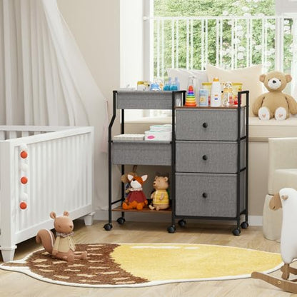Modanais Baby Diaper Caddy Organizer Cart - 3 Tier Rolling Cart with Dividers and Drawers, Easy To Assemble, Mobile Utility Cart with Wheels for Nursery, Bedroom, Changing Table & Crib - color: Grey