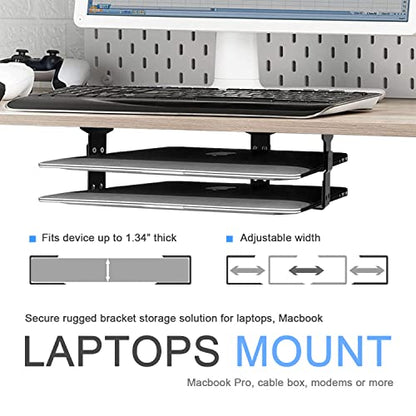 IFCASE 2 Tier Under Desk Laptop Mount, Double Decker Metal Under Desk Shelf Holder for Laptop, MacBook Pro, Keyboard with Anti-Scratch Silicone (Black) - color: Black