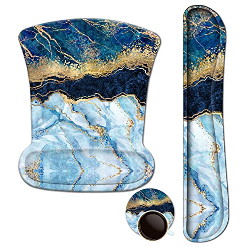 ArtSo Keyboard Wrist Rest and Mouse Pad with Wrist Support, Ergonomic Mouse Pad, Durable Comfortable Lightweight for Easy Typing Pain Relief, Memory Foam Keyboard Mousepad Set, Blue Marble - color: Blue Marble