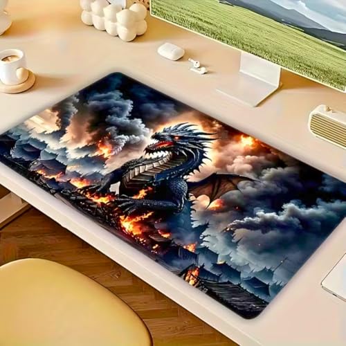 Gaming Mouse Pad Mythic Dragon - 31.5x11.8 Inch Large Desk Mat for Work & Gaming, Non-Slip Rubber Base, Durable Stitched Edges, Vivid Fantasy Art