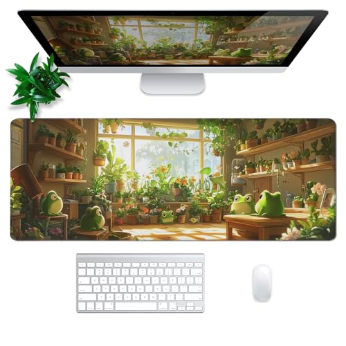 Cute Frogs Green Mouse Pad Abstract Green Mouse Pad 31.5x11.8 Inch Frog Texture Non-Slip Rubber Base Large Mousepad Stitched Edges Keyboard Mouse Mat Desk Pad for Office and Home - color: Cute Frogs Green