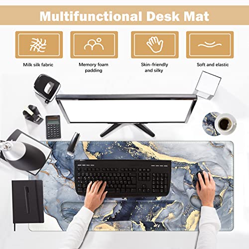 ARTSO Large Mouse Pad Ergonomic Keyboard Wrist Rest Support Combo, Memory Foam Gel Extended Desk Mat Protector, Non-Slip Desk Blotter, Dark Blue Marble - color: Dark Blue Marble