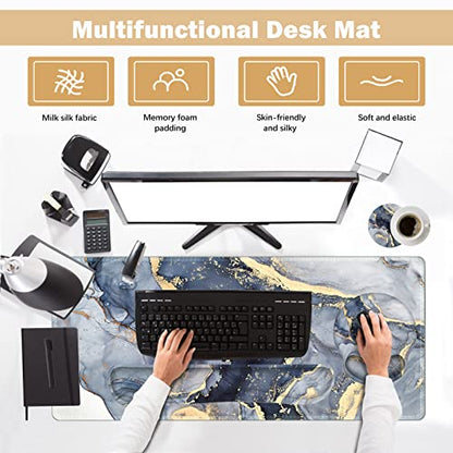 ARTSO Large Mouse Pad Ergonomic Keyboard Wrist Rest Support Combo, Memory Foam Gel Extended Desk Mat Protector, Non-Slip Desk Blotter, Dark Blue Marble - color: Dark Blue Marble