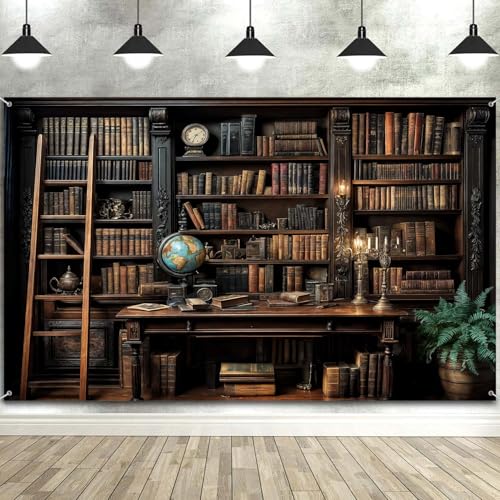 8X6FT Vintage Bookshelf Backdrop Medieval Bookshelf Library Photography Background Bookcase Dark Academia Decorations Backdrops Banner Photo Studio Props - color: Vintage Bookshelf-01, size: 8X6FT
