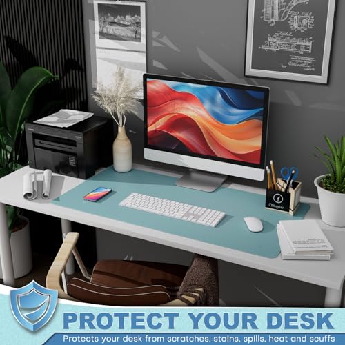 K KNODEL Leather Desk Pad Protector, Office Desk Mat, Large PVC Leather Desk Blotter, Non-Slip Mouse Pad (Sky Blue, 17" x 35.4") - color: Sky Blue, size: 17" x 35.4"