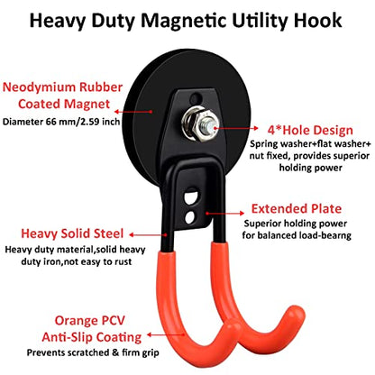 ULIBERMAGNET Garage Strong Magnetic Hooks, 2 Pack Heavy Duty Large J Hooks with Magnet, Anti-Slip Coating Magnet Hooks for Garden Tools, Ropes,Drill - style: 2.59" Strong Medium J Orange 2PC