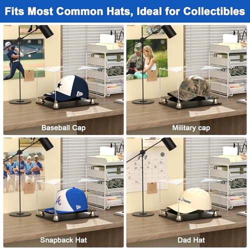 Hat Display Case Clear Acrylic Hat Display Box Assemble Baseball Cap Holder for Signed Memorabilia Cap Storage with Metal Bell Base (11x8.2x7.1 inch) - size: 11 x 8.2 x 7.1 inch