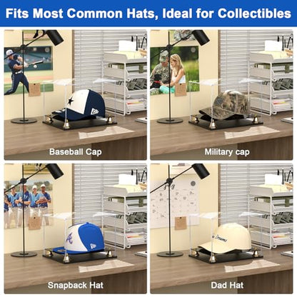 Hat Display Case Clear Acrylic Hat Display Box Assemble Baseball Cap Holder for Signed Memorabilia Cap Storage with Metal Bell Base (11x8.2x7.1 inch) - size: 11 x 8.2 x 7.1 inch