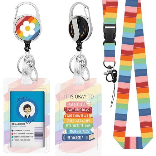 Inspirational Quote Badge Holder with Lanyard, Funny ID Badge Holder with Retractable Reel Clip and Keychain, Vertical Identity Card Cover Case Protector Gift for Women Nurse Teacher - color: Inspirational Quote-multicolor