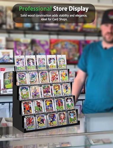 Card Display Stand ,5-Tier Wooden Trading Card Display Case for Graded Cards, Sports Card Display for PSA CGC SGC BGS Slabs