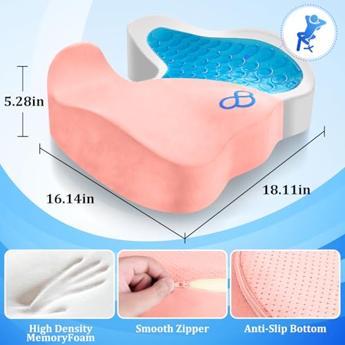 CushyOasis Seat Cushion, Chair Cushions, Office Chair Cushions, Anti-Slip Bottom & Removable Cover Tailbone Pain Relief Cushion, Memory Foam Seat Cushion, 5.28 in Thick (Pink) - color: Pink, size: X-Large