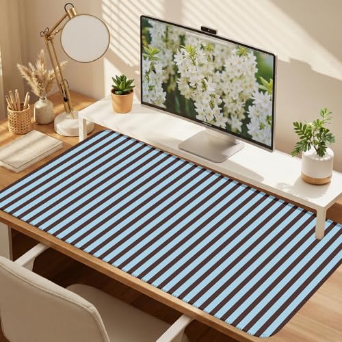 Dark Brown Blue Striped Desk Mat Cute Pastel XXL Large Gaming Mouse Pad Desk Pad Kawaii Cozy Aesthetic Keyboard Laptop Computer Mat Home Office Decor - color: A3- Chocolate Blue