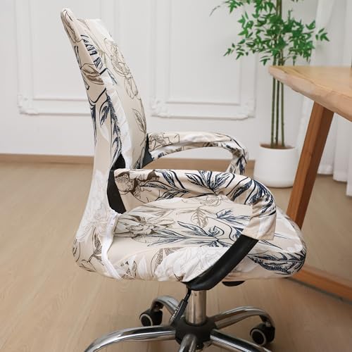 Waterproof Office Chair Cover with Armrest Cover 18Inch Wide Stretch Printed Floral Small Desk Computer Chair Covers with Long Zipper Arm Slipcovers Washable - color: Waterproof-elegant Flowers, size: Small