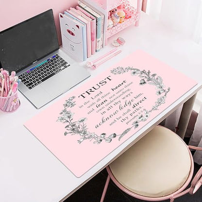 EOBTAIN Pink Large Mouse Pad Bible Verse Keyboard Mat 31.5x15.7 Inch Scripture XXL Extended Desk Mat Smooth Non-Slip Rubber Mousepad Relaxing Spiritual Desk Accessories for Office Home - color: Pink Grey