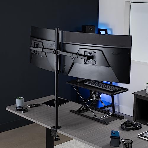 VIVO Premium Dual Ultra Wide LCD LED 27 to 38 inch Monitor Desk Mount, Heavy Duty C-clamp, Extra Tall Pole, Adjustable Telescoping Arms, Flush Wall Setup, Fits 2 Screens, Black, STAND-TS38C-T - size: 27" - 38" screens