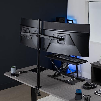 VIVO Premium Dual Ultra Wide LCD LED 27 to 38 inch Monitor Desk Mount, Heavy Duty C-clamp, Extra Tall Pole, Adjustable Telescoping Arms, Flush Wall Setup, Fits 2 Screens, Black, STAND-TS38C-T - size: 27" - 38" screens
