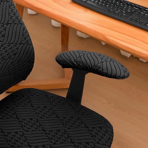 4 Pieces Split Office Chair Cover Large for Desk Chair Back and Seat with Armrest Covers Jacquard Stretch Black Office Chair Slipcovers Set Washable - color: Jacquard L-black, size: Large