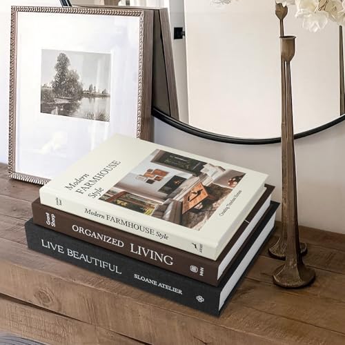 1DOT2 3Pcs Luxury Linen Decorative Books with Storage, for Home Decor. | 8.5"x11" Large, Faux Books, Modern Farmhouse & Boho Decor - color: Black/Coffee/Beige