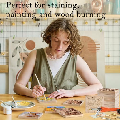 60 Pieces Unfinished Wood Coasters, GOH DODD 4 Inch Wooden Blanks with Non-Slip Pads for Laser Engraving Wood Burning Staining Painting Decoupage Housewarming Gifts Wedding Crafts Education, Square - color: Suqare-60pieces