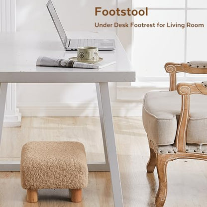 Small Foot Stool Ottoman, Sherpa Footstool Ottoman Foot Rest for Couch, Rectangle Footstools and Ottomans Small for Living Room, Entryway and Bedroom (Light Brown) - color: Light Brown