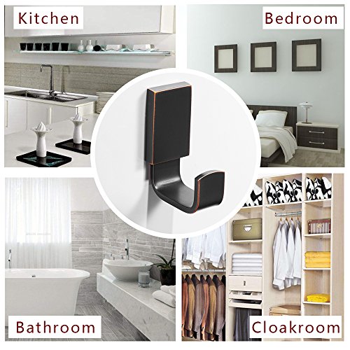 BESy Brass Clothes Hook Single Towel Hook for Bathroom Kitchen Garage Square Style Robe Hooks Coat and Hat Hook, Wall Mounted with Screws, Oil Rubbed Bronze - color: Oil Rubbed Bronze, size: 1 Pack