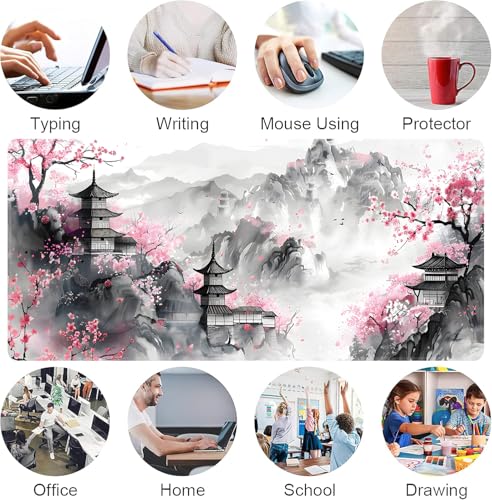 Japanese Cherry Blossom Large Mouse Pad,Gaming Keyboard Desk Pad,Extended Mouse Mat Non-Slip Rubber Base with Stitched Edges for Office Game Home XXL 35.4"x15.7" - color: Cherry Blossom, size: 35.4L x 15.7W inches