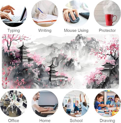 Japanese Cherry Blossom Large Mouse Pad,Gaming Keyboard Desk Pad,Extended Mouse Mat Non-Slip Rubber Base with Stitched Edges for Office Game Home XXL 35.4"x15.7" - color: Cherry Blossom, size: 35.4L x 15.7W inches