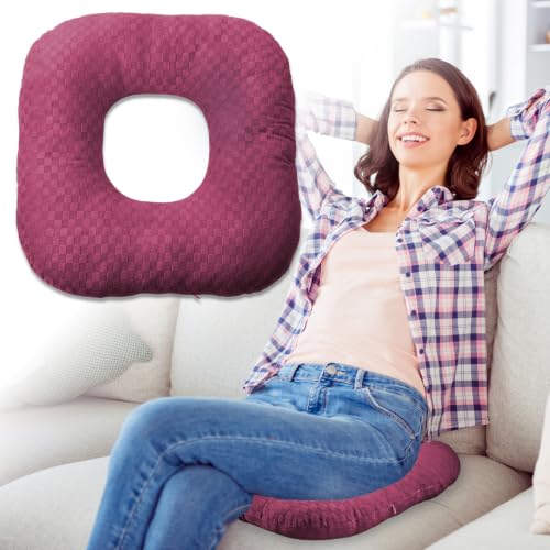Stuffed Donut Pillow Seat Cushion | for Tailbone and Coccyx Pain, Hemorrhoids, Bed Sores, Pregnancy, Prostate, Surgery Recovery, Sitting Pressure Relief, for Home, Office and Car (Wine) - color: Wine