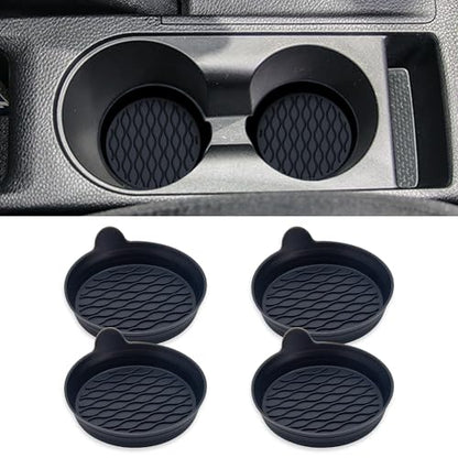 4PCS Car Cup Holder Coasters, Universal Silicone Non-Slip Insert Cup Coasters, Soft Wave Pattern Cup Holders, Car Interior Accessories for SUV, Truck, RV (Black) - color: Black