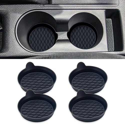 4PCS Car Cup Holder Coasters, Universal Silicone Non-Slip Insert Cup Coasters, Soft Wave Pattern Cup Holders, Car Interior Accessories for SUV, Truck, RV (Black) - color: Black