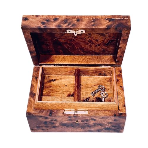 Hand Carved Wooden Multipurpose Keepsake Jewelry Decorative Art Box Storage Organizer Medium with Lock - size: Medium Thuya With Lock