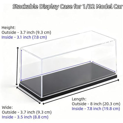 Model Car Display Case for 1:32 Scale Diecast Cars, Clear Acrylic Stackable Showcase Box for Toys & Memorabilia, Dustproof Collector Storage with Black Base, 8 x 3.7 x 3.7 Inch - size: 8 x 3.7 x 3.7 inch