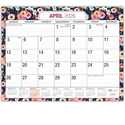 Desk PAD: 22" x 17" Large Print Desk Pad Calendar, APR 2026 - DEC 2027, 21 Months, (Small Navy Floral) - color: Small Navy Floral
