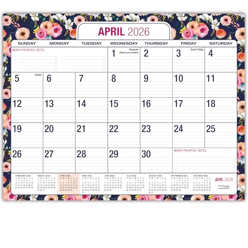 Desk PAD: 22" x 17" Large Print Desk Pad Calendar, APR 2026 - DEC 2027, 21 Months, (Small Navy Floral) - color: Small Navy Floral