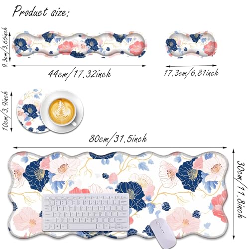 Bxgolkgd Desk Mat Set,Mouse Pad with Keyboard Wrist Rest & Mouse Wrist Rest,Wave-Shaped Design,Non-Slip Rubber Base,Ergonomic Desk Mat for Home,Office,Gaming,Abstract Flowers - color: Abstract Flowers