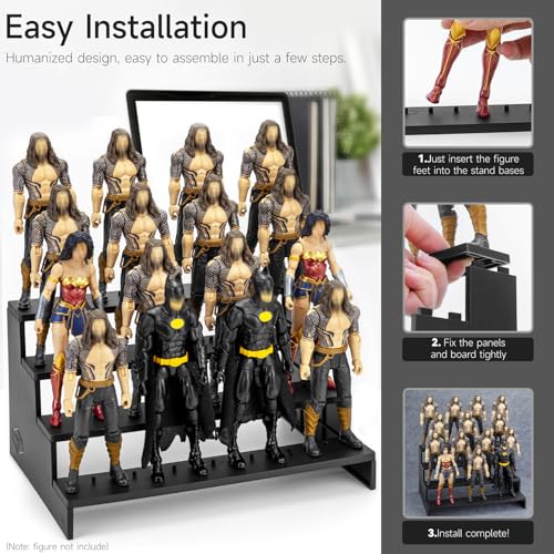 6 inch Acrylic Riser Display Shelf,Clear Action Figures Stands With PEG,4 Tier Toy Collectibles Organizer Compatible with 1/12 Scale Action Figure Toy (Fit For 6 inch Figure Toy-Black) - color: Fit For 6 inch Figure Toy-Black